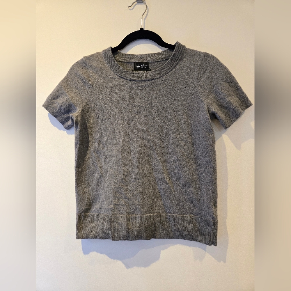 Nicole Miller Extra Fine Merino Wool Button Back Short Sleeve Sweater Small